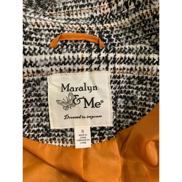 VNTG Maralyn & Me Plaid Pea Coat Dark Academia Tweed Jacket Brown Grey S - Picture 4 of 9